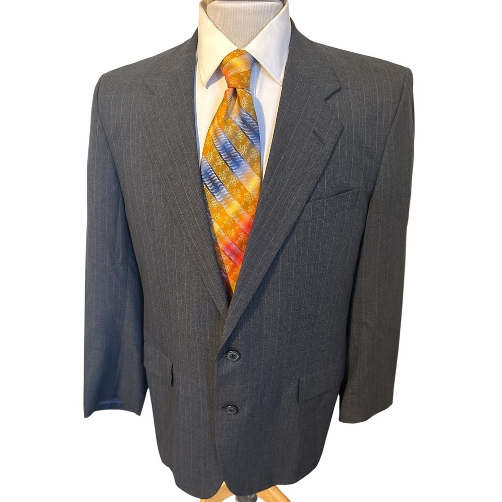 Vtg Hickey Freeman Boardroom Blazer Jacket Sport Coat 43R Wool Gray Striped USA